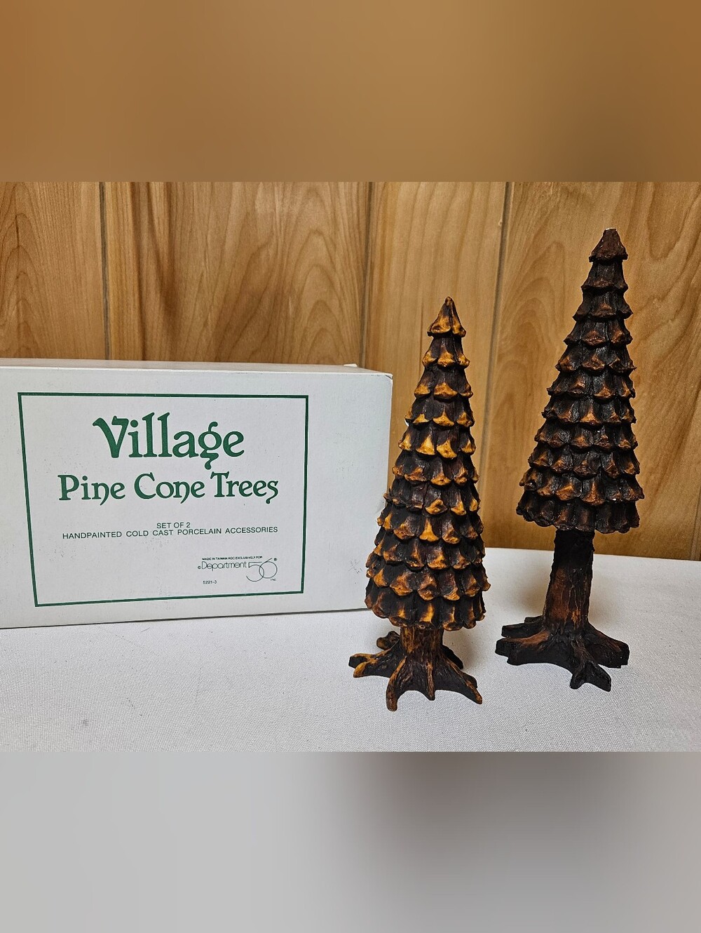 Vintage Dept 56 Village Pine Cone Trees Set of 2 *READ DSC*